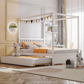 Fast Furnishings White Full Canopy Bed w/ Twin Trundle